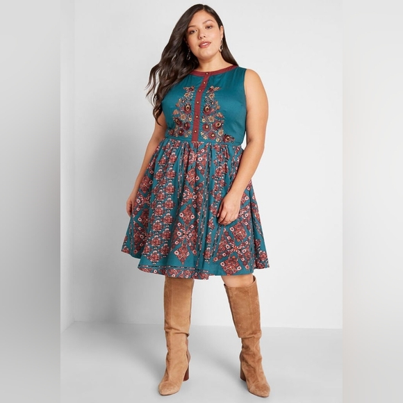 Modcloth Dresses & Skirts - Modcloth Teal and Red Floral Dress
